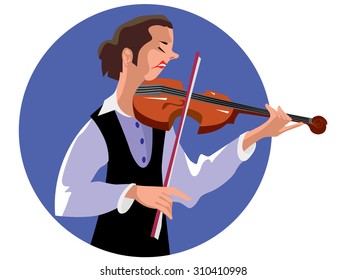 Vector Illustration of Violinist Woman or Beautiful Girl Playing the Violin Instrument