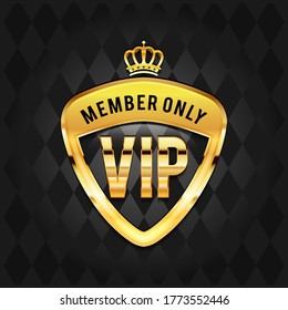 Vector illustration VIP club label on black background with crown in modern speech bubble.EPS 10
