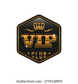 Vector illustration VIP club label on white background with crown in modern speech bubble,VIP logo in golden luxury background. Vector graphic design.EPS 10