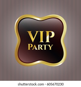 Vector illustration of VIP Party golden badge icon in brown.
