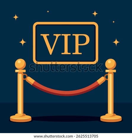 Vector illustration of VIP zone - golden fence with ribbon and sign. Elegance, privileges, luxury, roemium atmosphere in minimalist style for casino projects, events