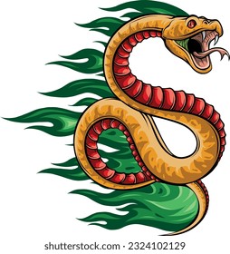 vector illustration of Viper Snake with Flame