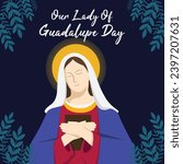 "Vector illustration of Virgin Mary with dark blue background is ideal for Christian holidays such as Feast of the Sacred Heart, Feast of the Immaculate Conception, and Feast of Our Lady of the Rosary