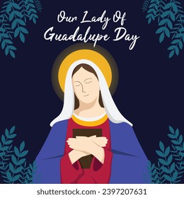 "Vector illustration of Virgin Mary with dark blue background is ideal for Christian holidays such as Feast of the Sacred Heart, Feast of the Immaculate Conception, and Feast of Our Lady of the Rosary