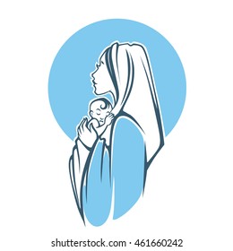 vector illustration of virgin Mary and her holy baby
