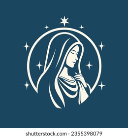 Vector illustration of Virgin Mary, Mother of Jesus, suitable for logo, sign, sticker and other print on demand