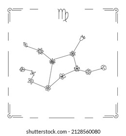 Vector illustration of Virgo constellation with flowers and zodiac sign. 