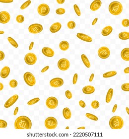 Vector illustration of Virgo zodiac. Flying gold coins on transparent background (PNG).