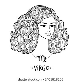 Vector illustration of Virgo zodiac sign line art female face portrait