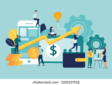 vector illustration of virtual business assistant. flat icon on smartphone is merged all accounts, money, cards investment management. graphic design business vector, mobile banking 