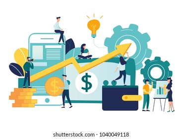 vector illustration of virtual business assistant.  vector, on smartphone is merged all accounts, money, cards investment management. graphic design business concept mobile assistant, mobile banking 
