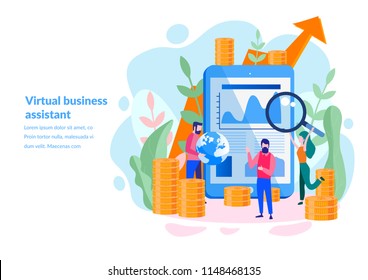 vector illustration of virtual business assistant. for web page, banner, presentation, social media, documents, cards, posters.graphic design business concept mobile assistant, mobile banking. 