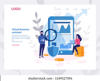 Vector illustration of virtual business assistant. for web page, banner, presentation, social media, documents, cards.flat icon on smartphone is merged all accounts, smart team.