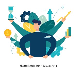 Vector illustration, virtual business assistant. card investment management. graphic design of mobile assistant, moving up, investing money in a project - Vector