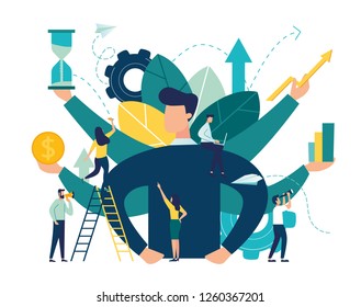 Vector Illustration, Virtual Business Assistant. Card Investment Management. Graphic Design Of Mobile Assistant, Moving Up, Investing Money In A Project - Vector 