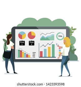 vector illustration of virtual business assistant. flat icon on smartphone is merged all accounts, management. graphic design business concept mobile assistant, mobile banking.