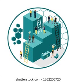 Vector illustration, virtual business assistant. teamwork on performance, brainstorming, card investment management. investing money in a project - vector - vector
