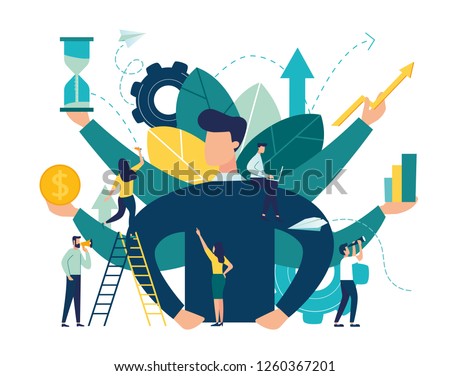 Vector illustration, virtual business assistant. card investment management. graphic design of mobile assistant, moving up, investing money in a project - Vector 
