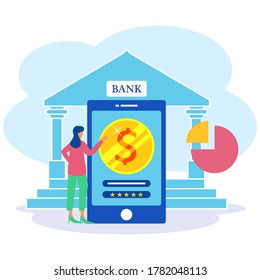 Vector illustration of a virtual business. Transactions with smartphones combined, digital money, investment management. business concept technology, mobile banking.