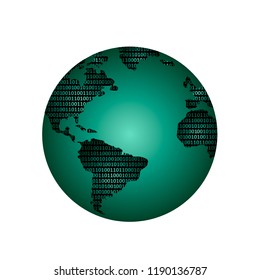 Vector illustration of virtual digital globe with binary code on the continents. Isolated on white background. Big data concept