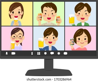 Vector Illustration Of Virtual Drinking Party #01