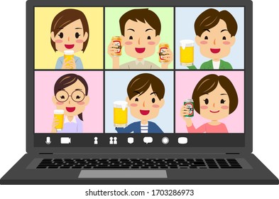 Vector Illustration Of Virtual Drinking Party #02