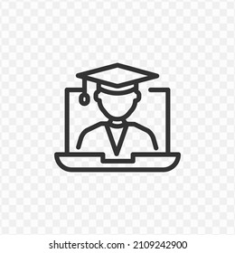 Vector illustration of virtual graduation icon in dark color and transparent background(png).