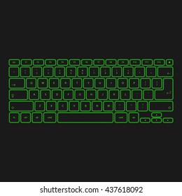 Vector illustration of virtual green neon keyboard. Outline style. Easy to edit and use.