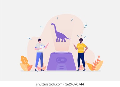 Vector Illustration, Virtual Reality Concept, Showing a young people playing using VR, Suitable for landing page, ui, web, App intro card, editorial, flyer,and banner