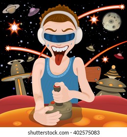 Vector illustration of a virtual reality gamer.