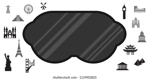 vector illustration of virtual reality mask and travel destinations for digital tourism and user experience visuals