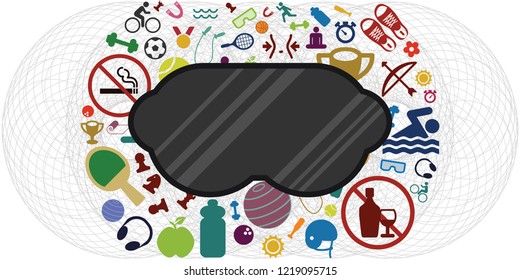 vector illustration of virtual reality mask and sport activities for training in virtual reality