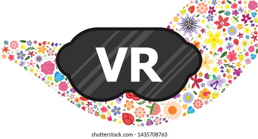 vector illustration of virtual reality mask and flowers with scents for digital smell or olfactory products