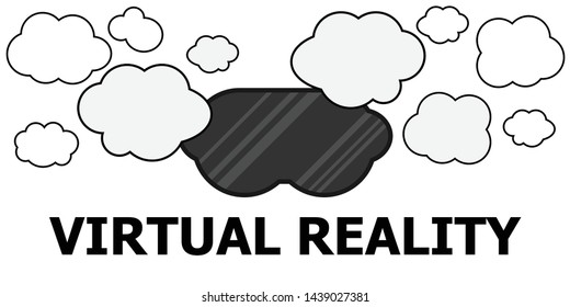 vector illustration of virtual reality mask and clouds with empty space for VR products and creative ideas 