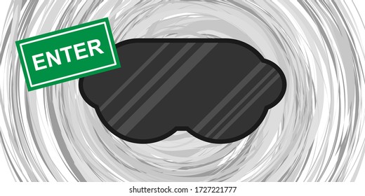 vector illustration of virtual reality mask and enter banner for VR addiction banner