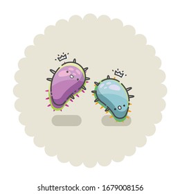 Dibujo vectorial de bacterias virus tierno personaje de caricatura, pequeño monstruo. imagen del icono de infección del bebé. 