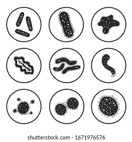 Vector illustration of virus and bacteria dark icon set