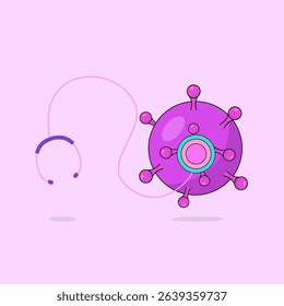 Vector illustration of virus being checked for heartbeat with stethoscope, graphic design for zoonotic diseases theme
