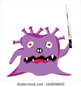 Vector illustration of a virus causing a disease carrying a sword