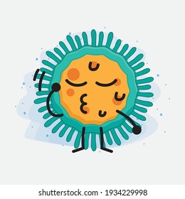 Vector Illustration of Virus Character with cute face, simple hands and leg line art on Isolated Background. Flat cartoon doodle style.