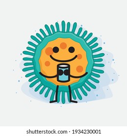Ilustración vectorial del personaje de virus con cara linda, manos simples y líneas de piernas en fondo aislado. Estilo de dibujo animado plano.