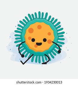Vector Illustration of Virus Character with cute face, simple hands and leg line art on Isolated Background. Flat cartoon doodle style.