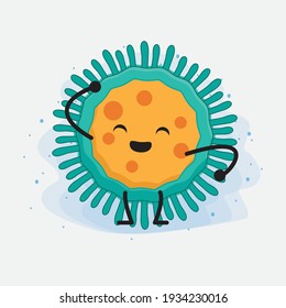 Vector Illustration of Virus Character with cute face, simple hands and leg line art on Isolated Background. Flat cartoon doodle style.