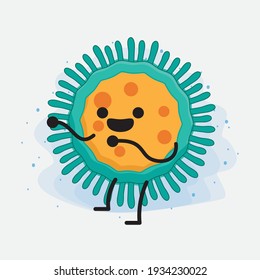 Vector Illustration of Virus Character with cute face, simple hands and leg line art on Isolated Background. Flat cartoon doodle style.