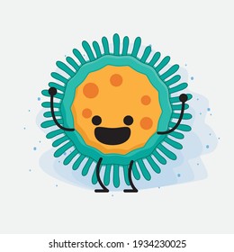 Vector Illustration of Virus Character with cute face, simple hands and leg line art on Isolated Background. Flat cartoon doodle style.