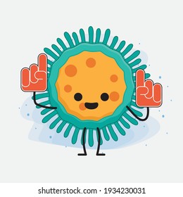 Vector Illustration of Virus Character with cute face, simple hands and leg line art on Isolated Background. Flat cartoon doodle style.