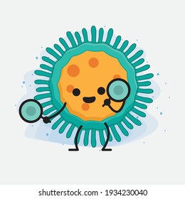 Ilustración vectorial del personaje de virus con cara linda, manos simples y líneas de piernas en fondo aislado. Estilo de dibujo animado plano.