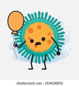 Vector Illustration of Virus Character with cute face, simple hands and leg line art on Isolated Background. Flat cartoon doodle style.