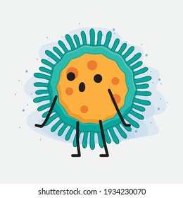 Ilustración vectorial del personaje de virus con cara linda, manos simples y líneas de piernas en fondo aislado. Estilo de dibujo animado plano.