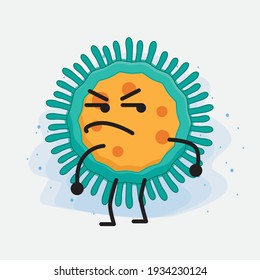 Vector Illustration of Virus Character with cute face, simple hands and leg line art on Isolated Background. Flat cartoon doodle style.